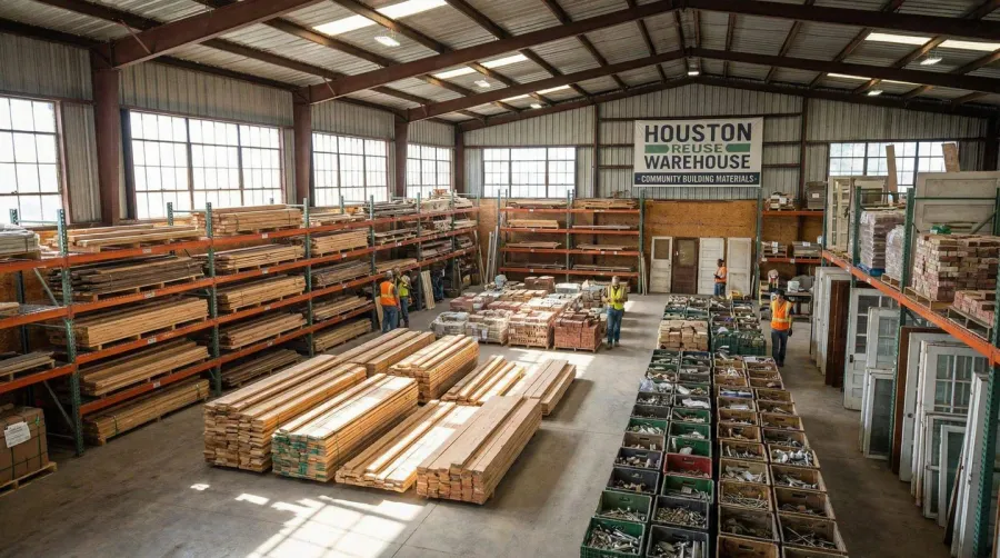 Houston Reuse Warehouse interior showing organized building materials on shelves