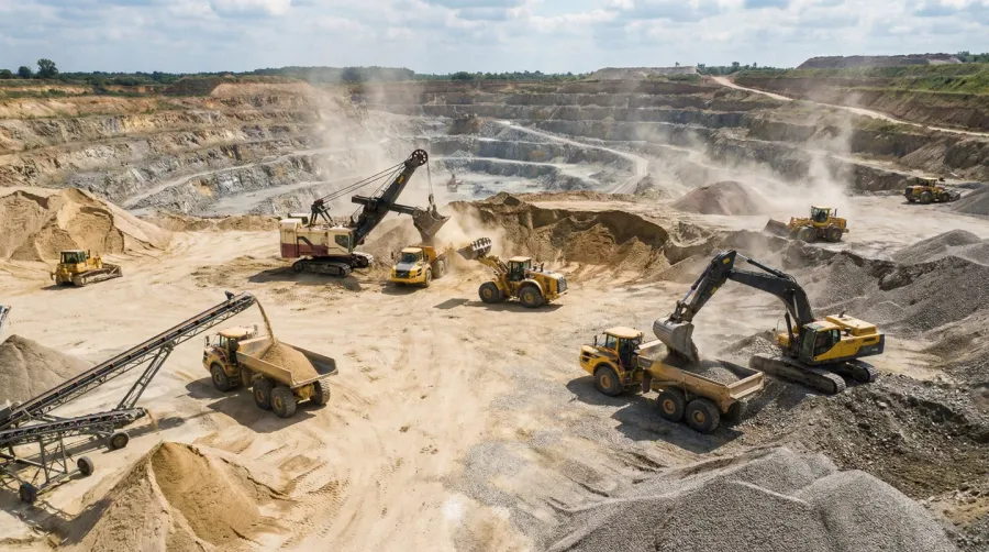 Quarry Operation With Trucks Loading Materials