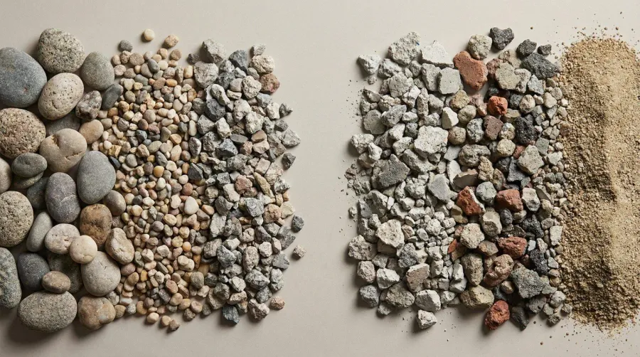 Comparison of gravel and aggregate materials side by side