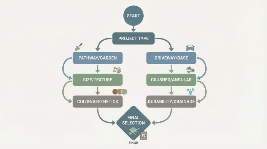 Gravel size selection flowchart showing decision process