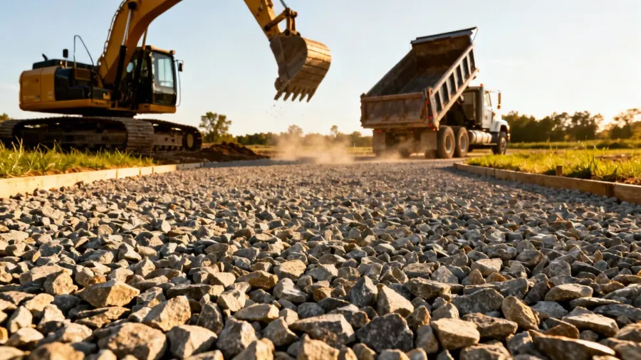 #78 stone being used as base material for driveway construction