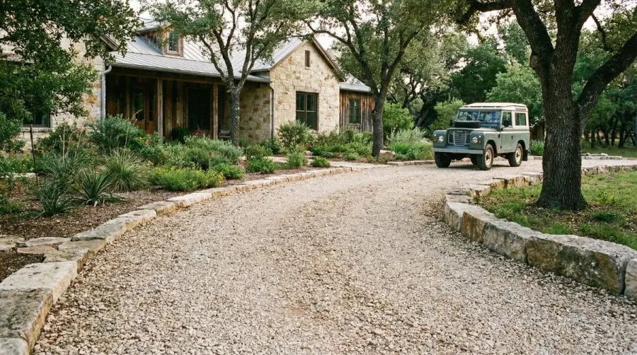 Limestone gravel driveway showing natural color and texture