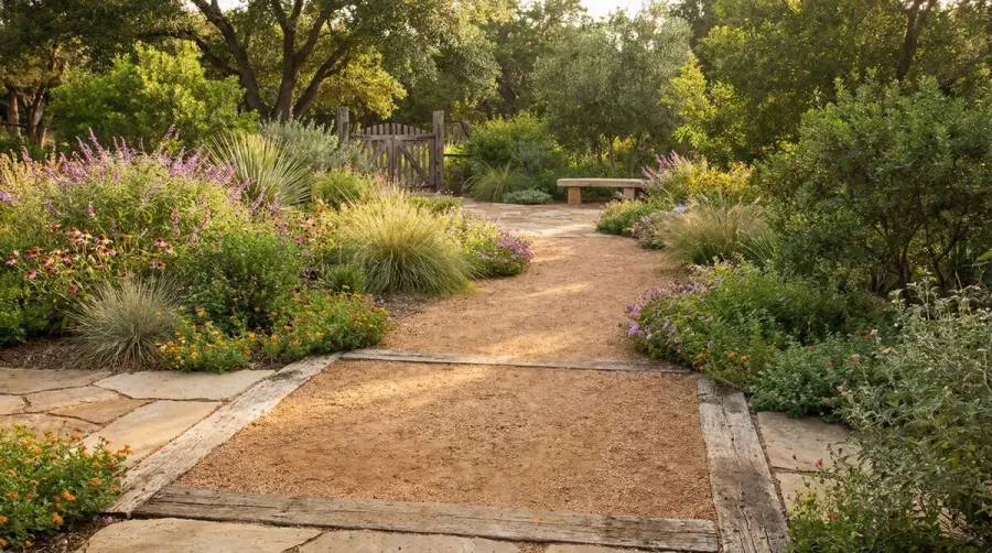 Beautiful natural garden path made with decomposed granite