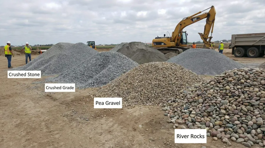 Various types of gravel fill materials at construction site