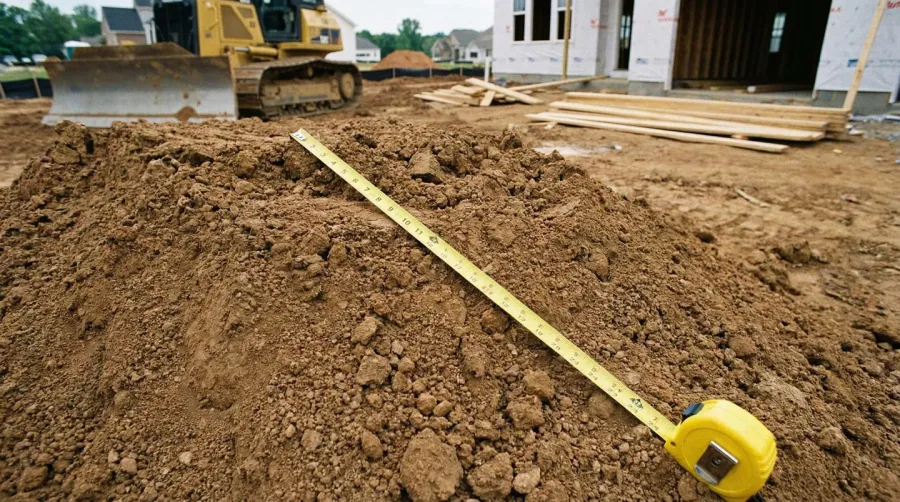 Fill dirt pile with measuring tape at construction site