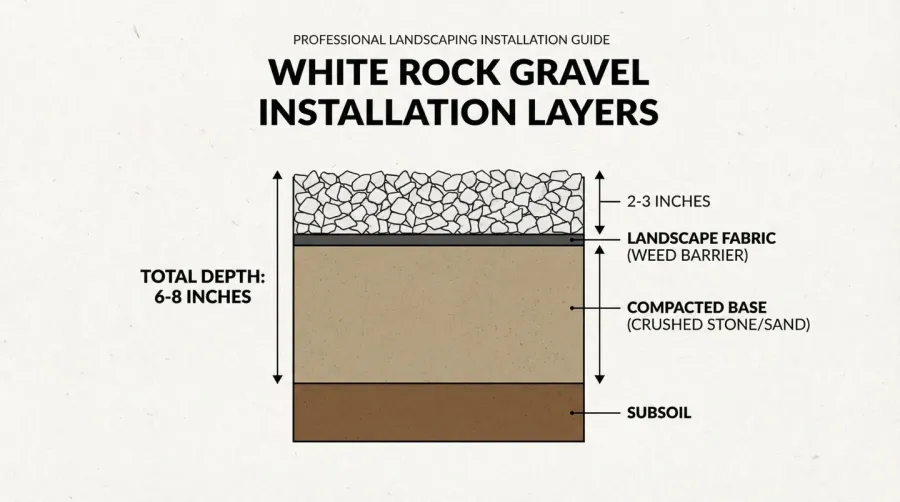 White rock gravel installation depth diagram