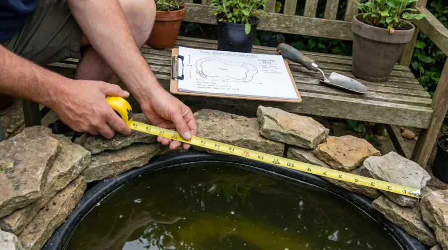 Measuring tape around pond border calculation diagram