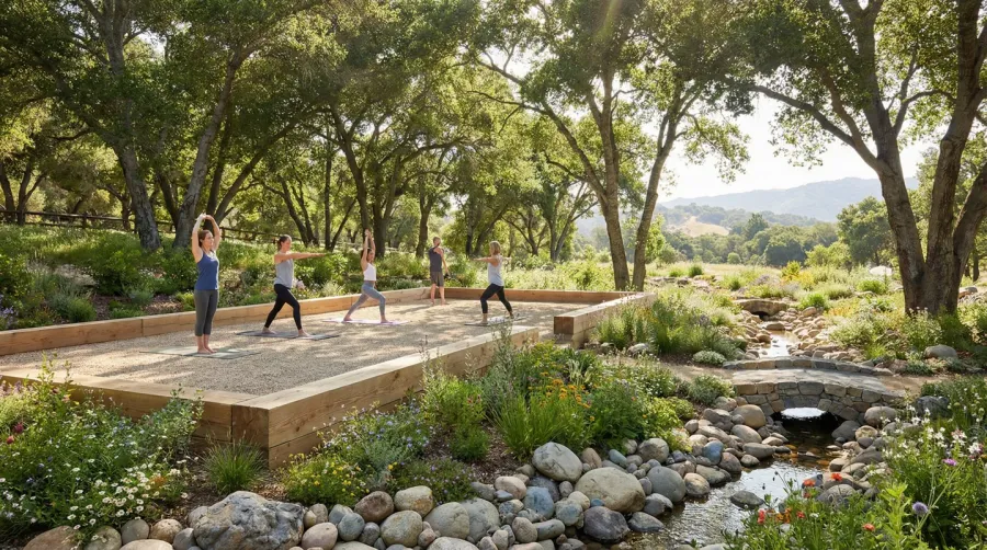 Outdoor exercise area with barefoot-friendly gravel surface
