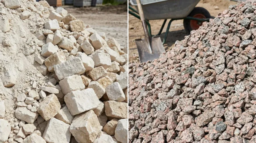 Comparison of crushed limestone and granite materials side by side
