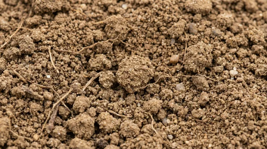 close-up photo of sandy loam soil texture showing granular composition