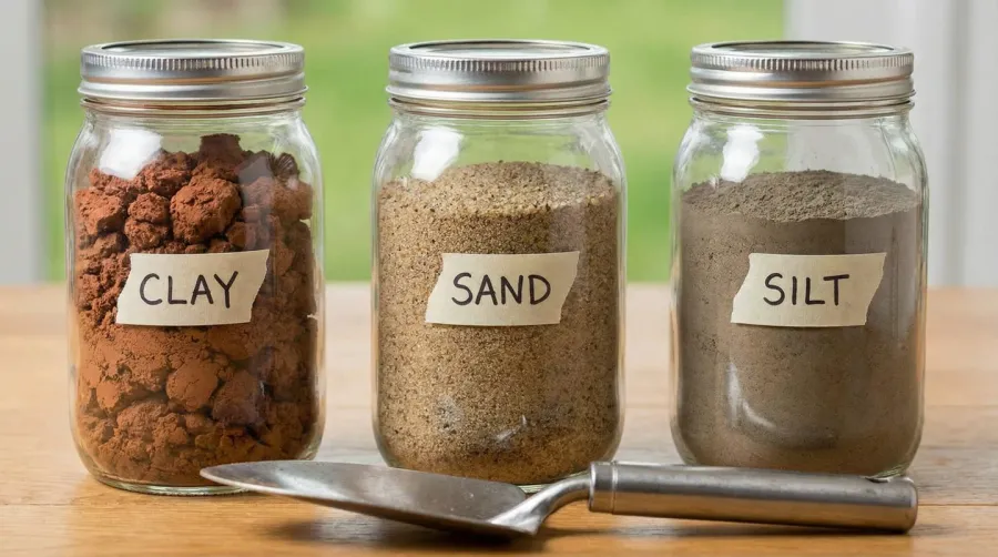 Different types of fill dirt samples showing clay, sand, and silt comparison