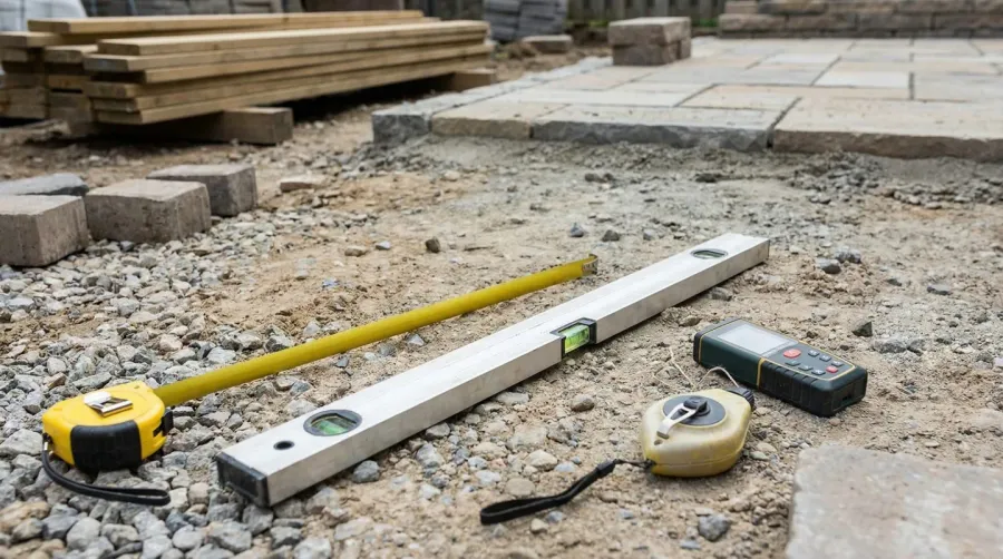 Measuring tools and equipment for patio space calculation
