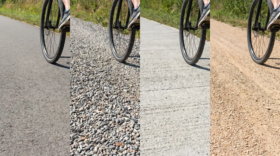 bike path surface materials comparison showing different textures