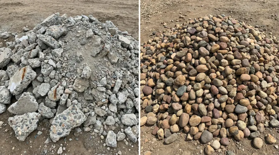 Side by side comparison of crushed concrete vs gravel materials