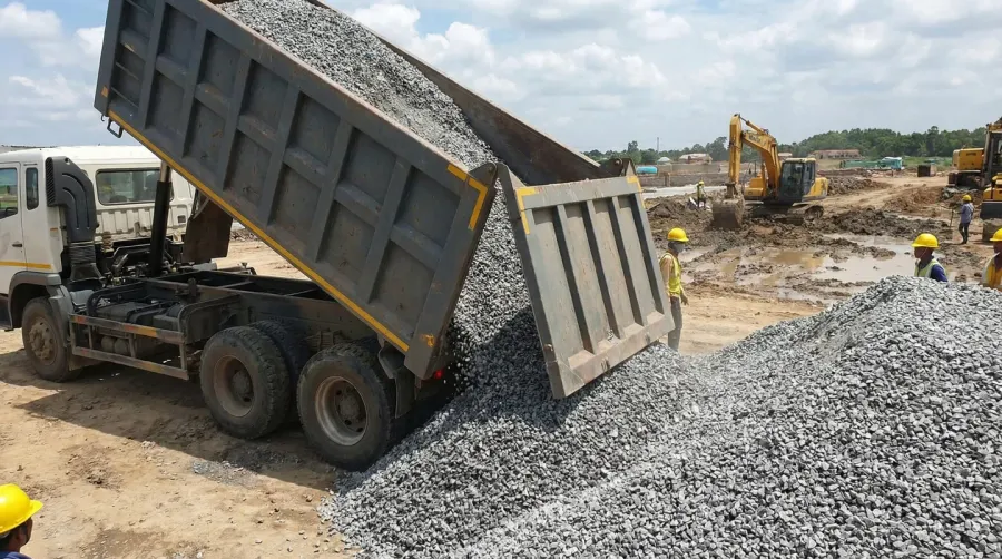 Construction Truck Delivering Gravel Base