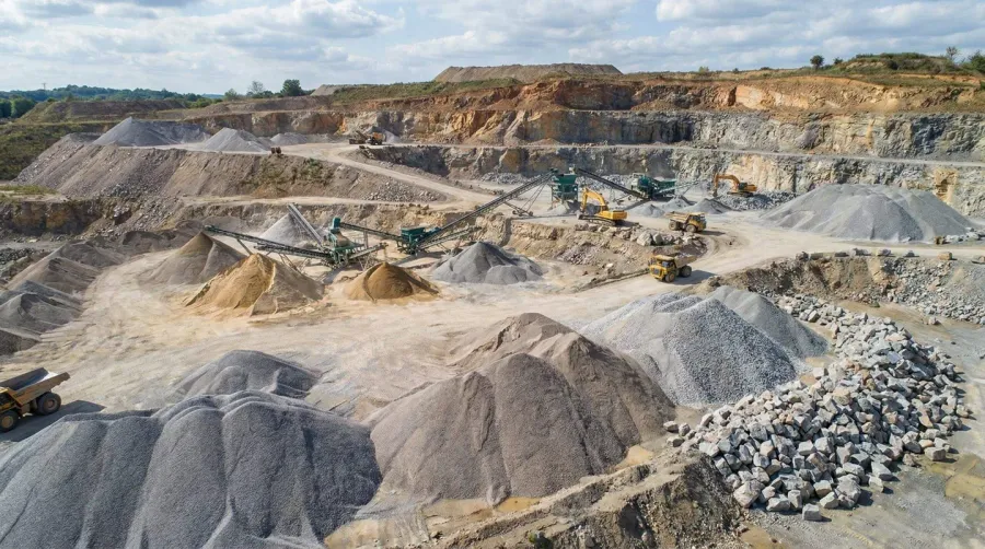 Quarry Site Showing Different Material Grades And Stockpiles