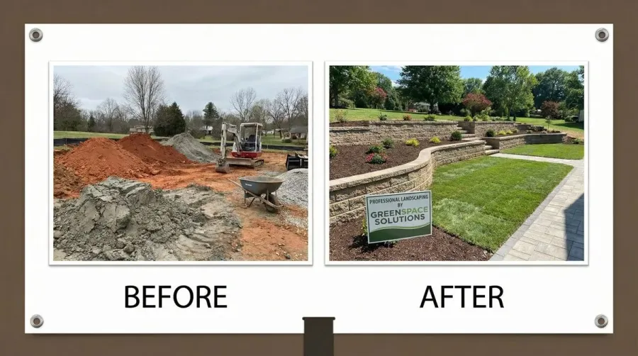 Before and after landscaping project showing both materials in use