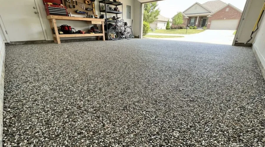 Crushed concrete garage floor finished installation