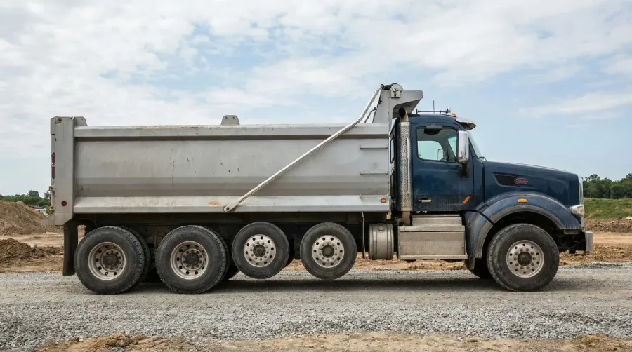 Large commercial dump truck showing multiple axles