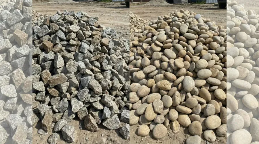 Comparison of crushed gravel versus screened gravel side by side showing texture differences
