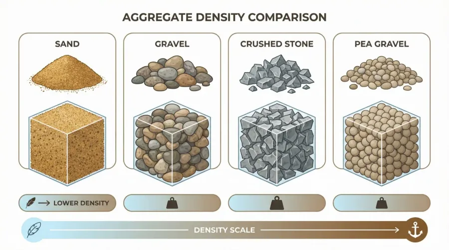 Comparison chart showing different aggregate types and their densities
