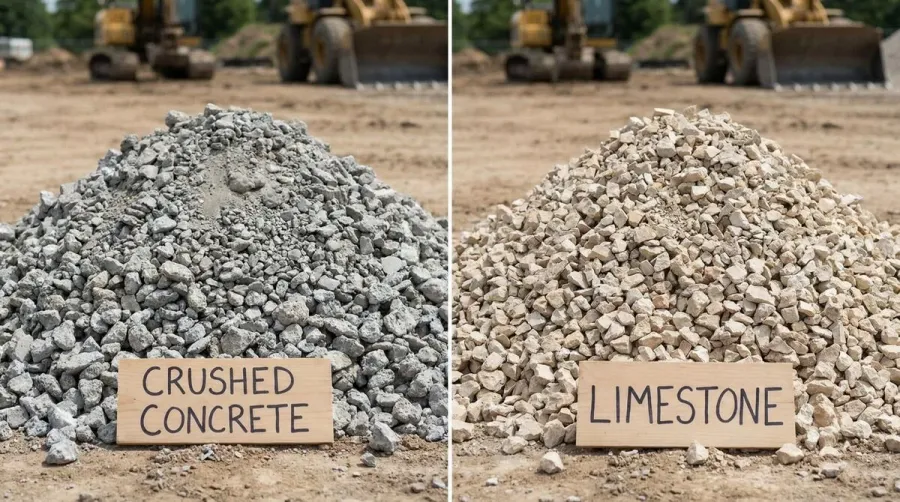 Comparison of crushed concrete and limestone materials side by side
