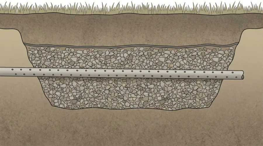 Septic rock drain field installation cross-section