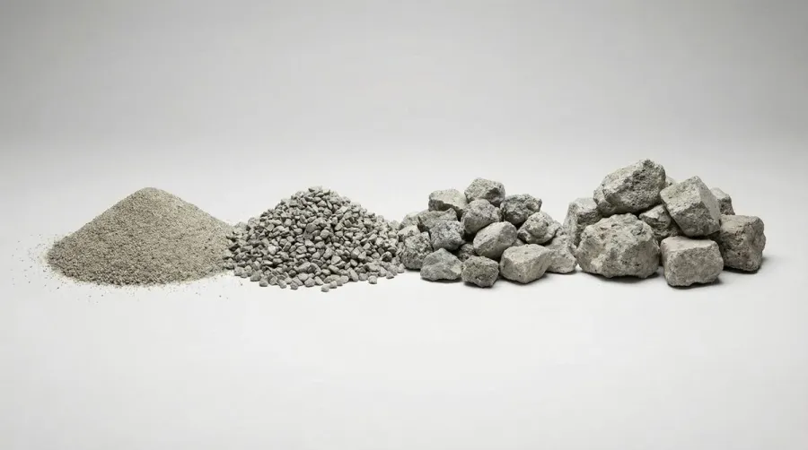 Comparison chart showing different crushed concrete sizes and their applications