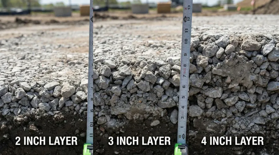 Crushed concrete depth comparison chart showing different layer depths