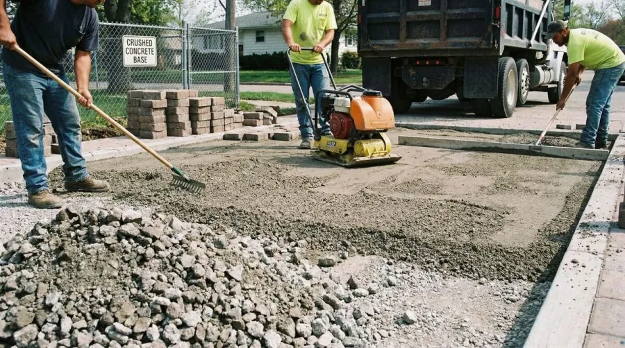 Crushed concrete paver base installation process