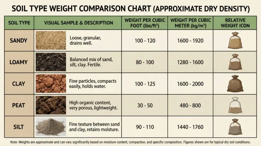 comparison chart showing different soil types with weight measurements