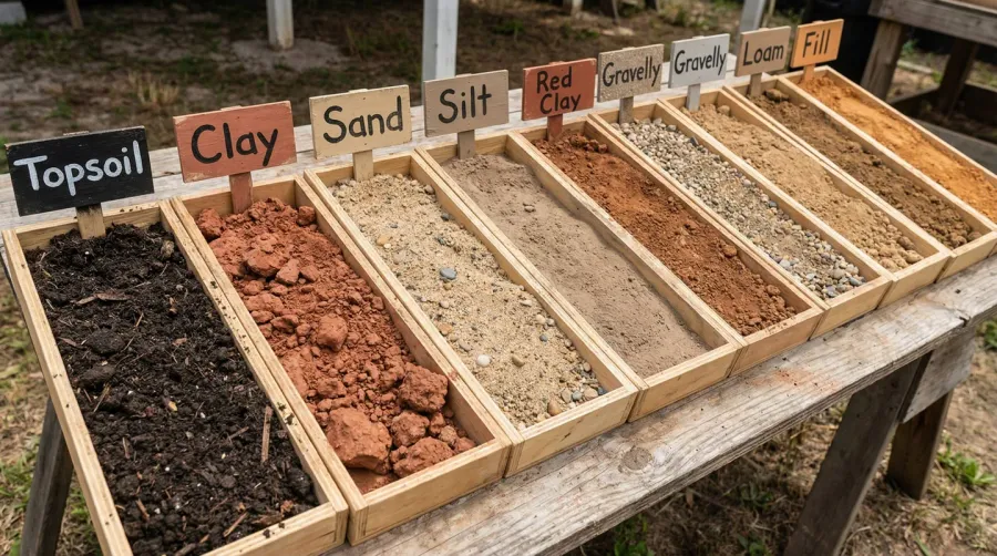 Different types of fill dirt samples showing texture differences