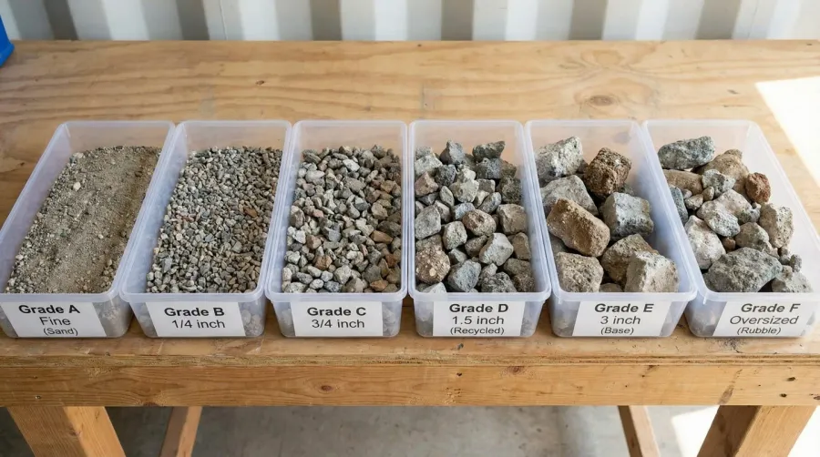 Different grades of crushed concrete samples comparison