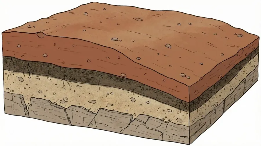 Cross-section of clay fill dirt layers