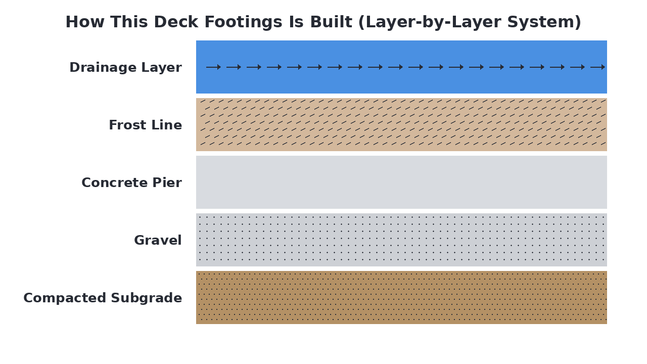 How This Deck Footings Is Built (Layer-by-Layer System) diagram