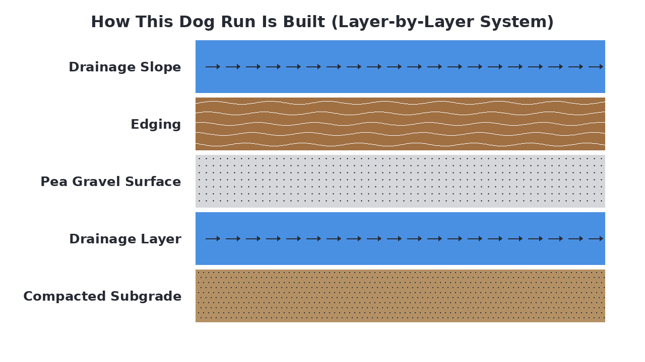 How This Dog Run Is Built (Layer-by-Layer System) diagram