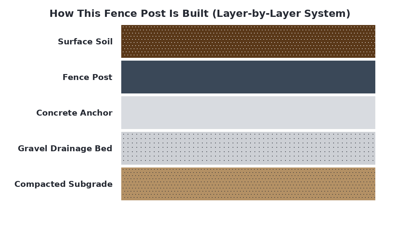 How This Fence Post Is Built (Layer-by-Layer System) diagram