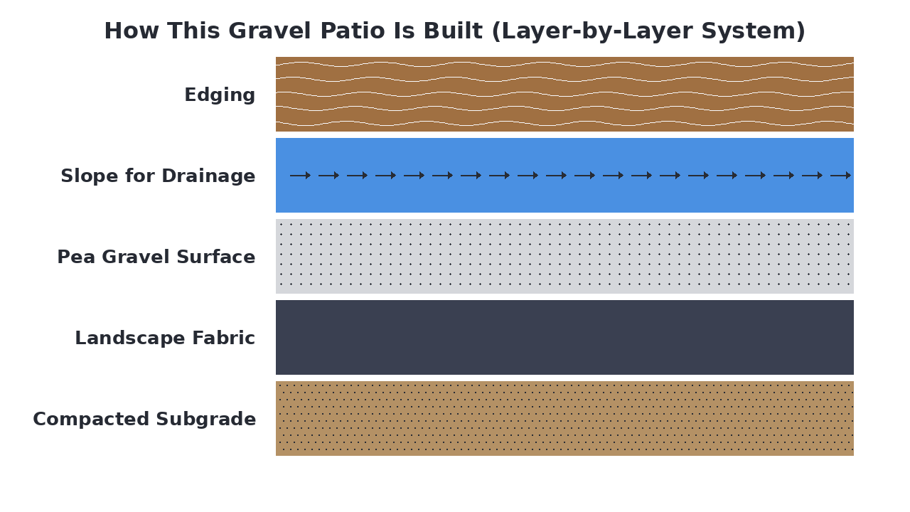 How This Gravel Patio Is Built (Layer-by-Layer System) diagram