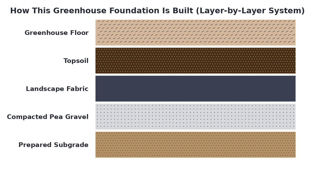 How This Greenhouse Foundation Is Built (Layer-by-Layer System) diagram