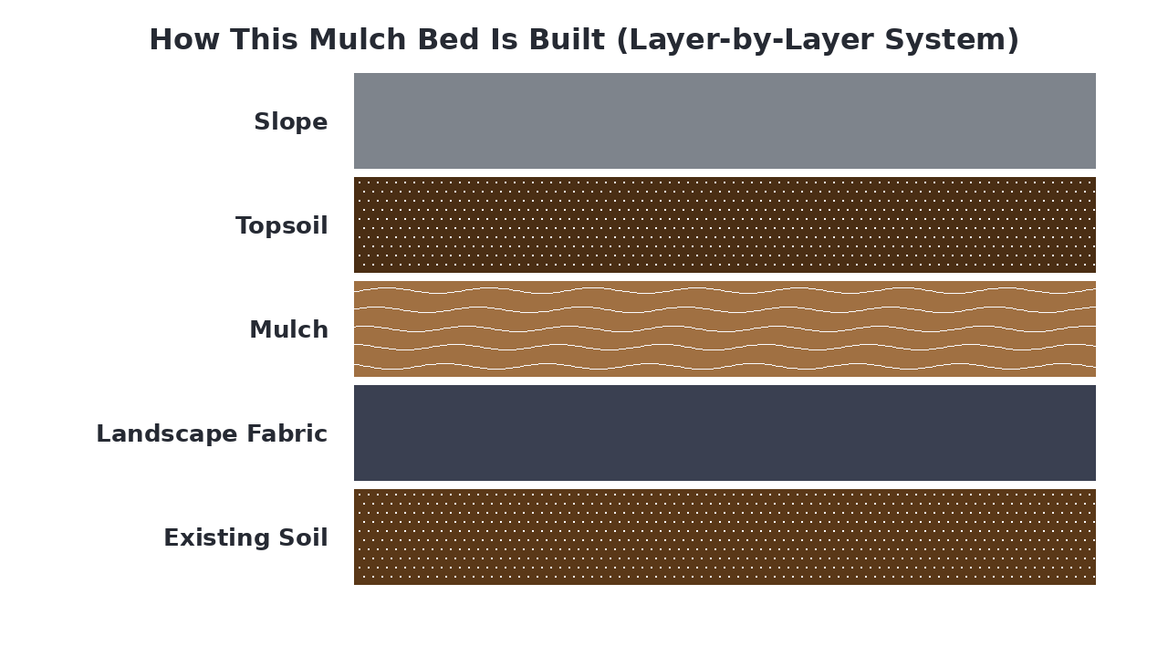 How This Mulch Bed Is Built (Layer-by-Layer System) diagram