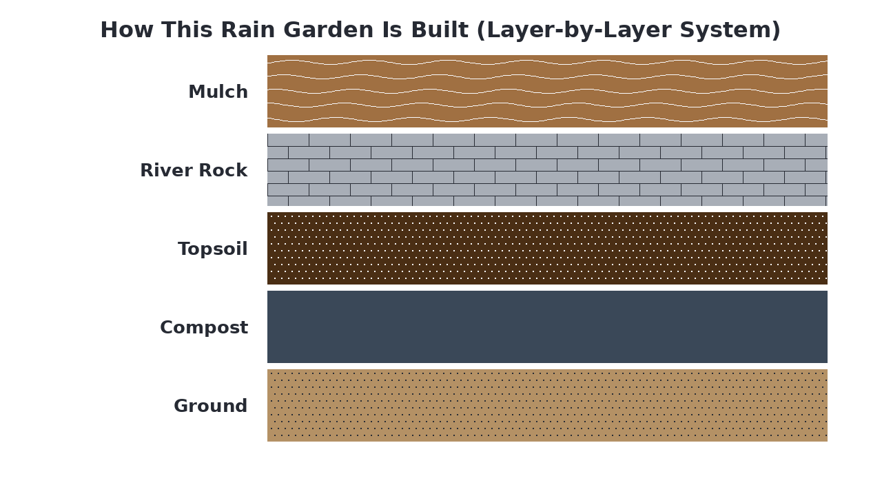 How This Rain Garden Is Built (Layer-by-Layer System) diagram