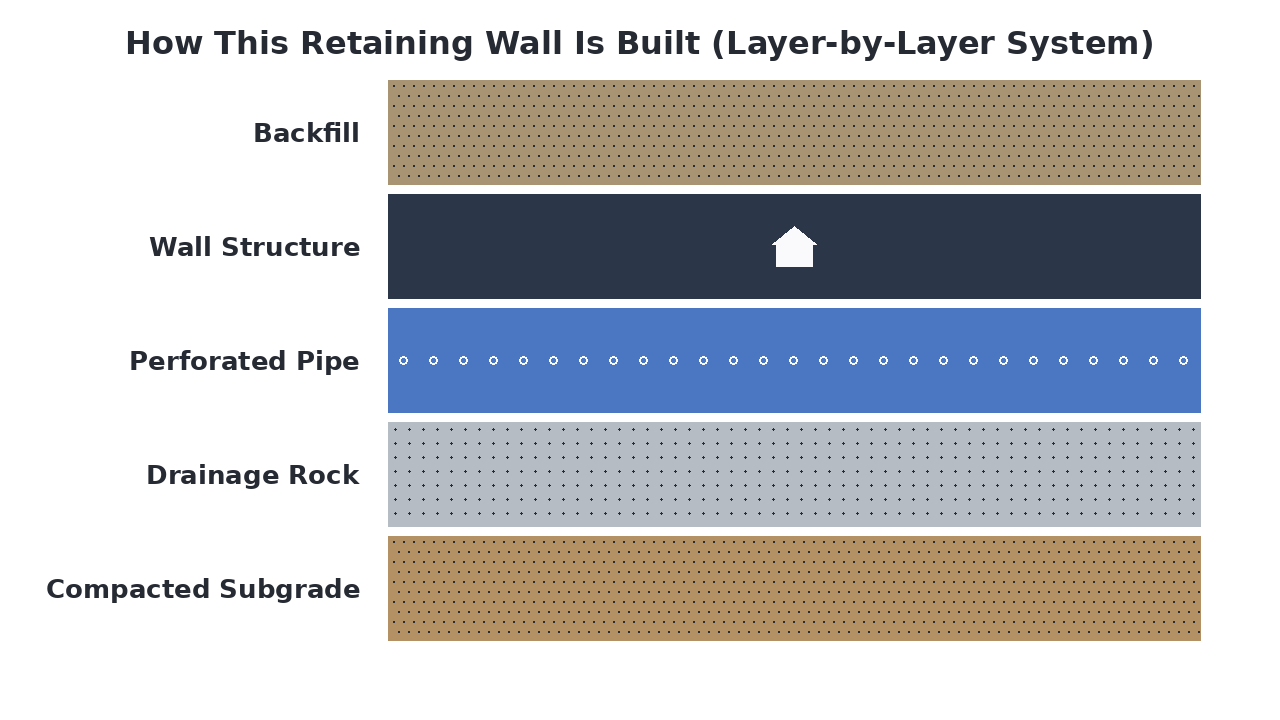 How This Retaining Wall Is Built (Layer-by-Layer System) diagram