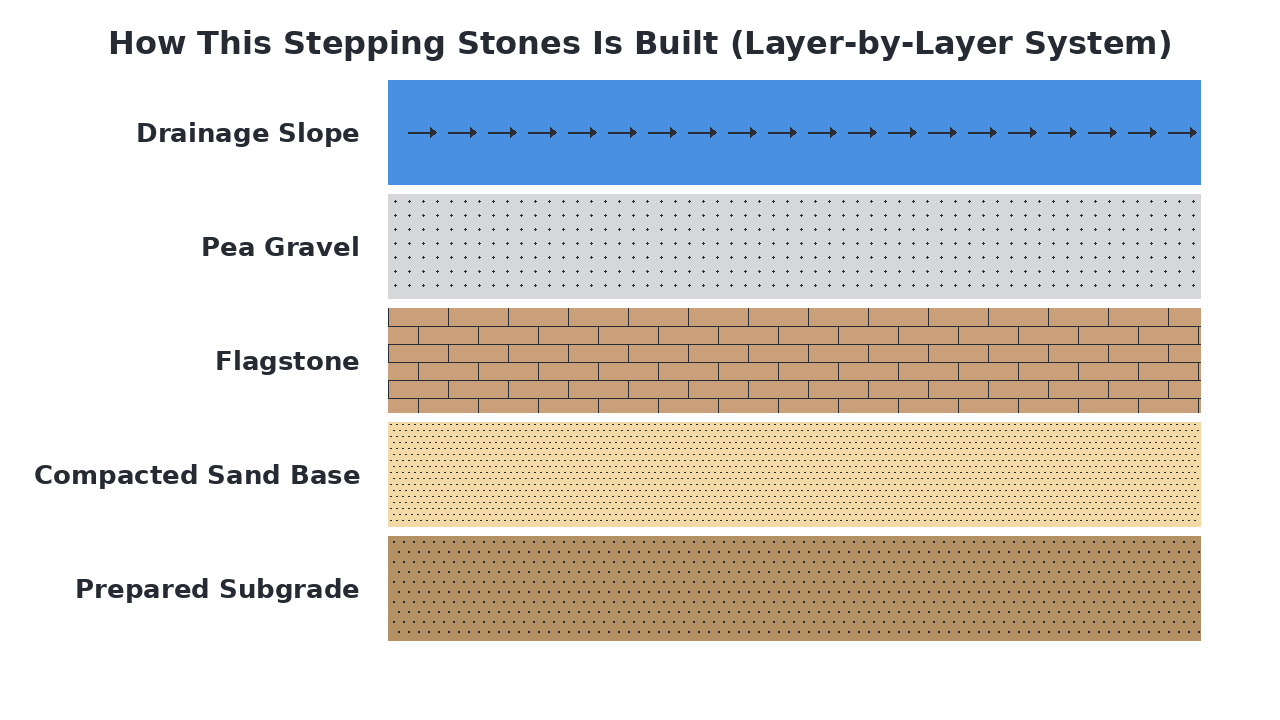 How This Stepping Stones Is Built (Layer-by-Layer System) diagram