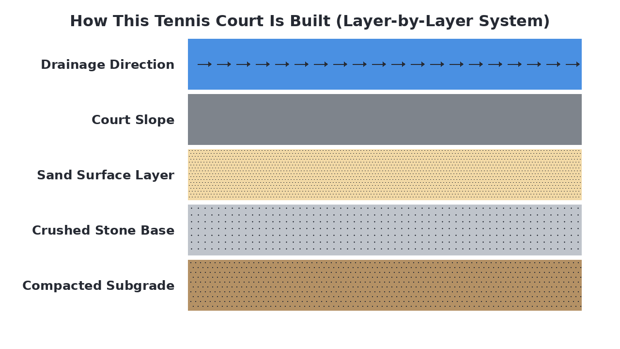 How This Tennis Court Is Built (Layer-by-Layer System) diagram