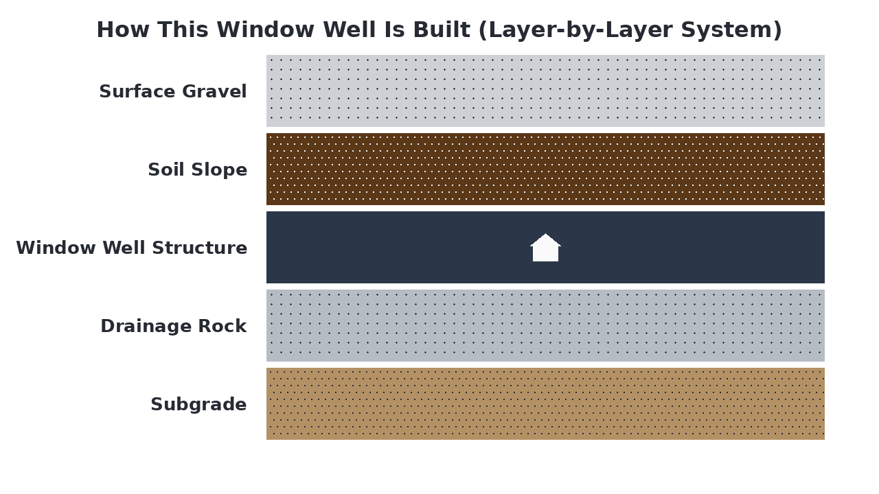 How This Window Well Is Built (Layer-by-Layer System) diagram