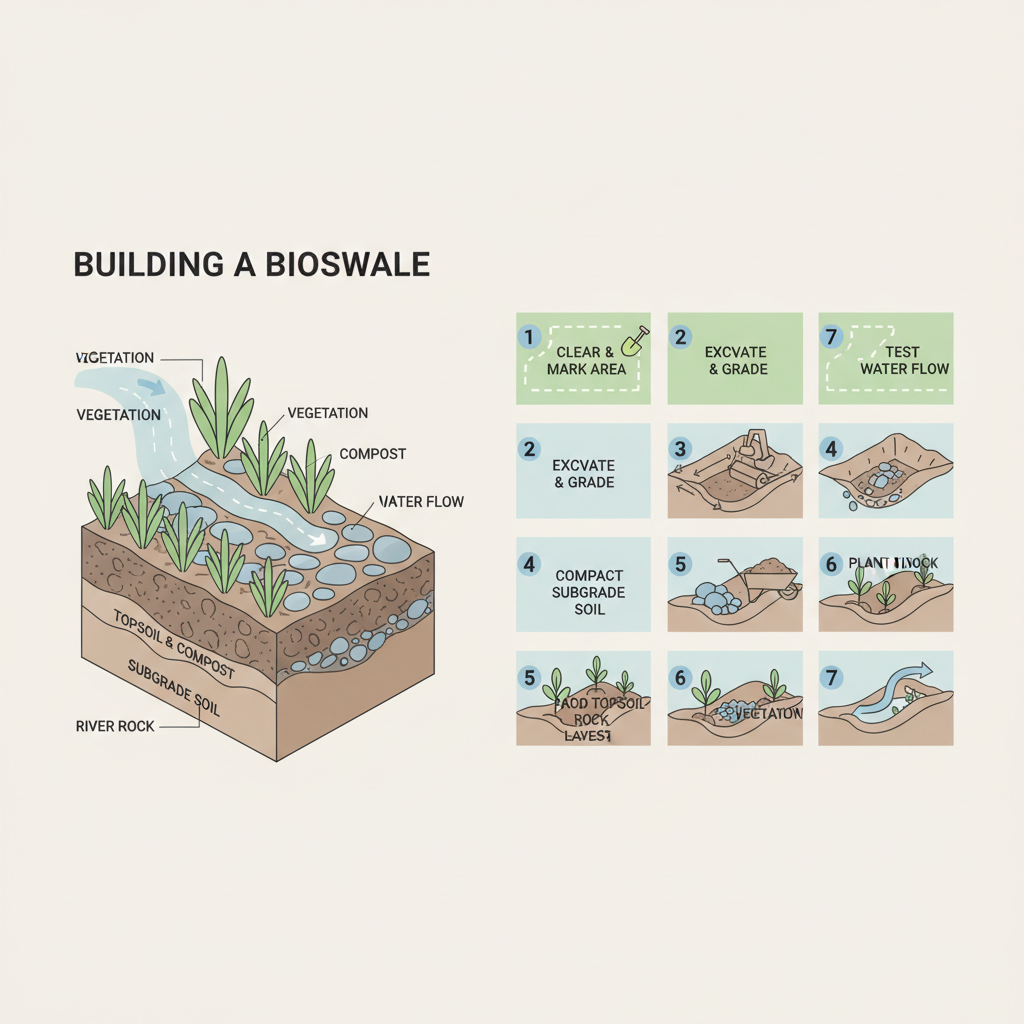 Bioswale Gravel & Soil Layers: Sizing for Stormwater Flow installation diagram