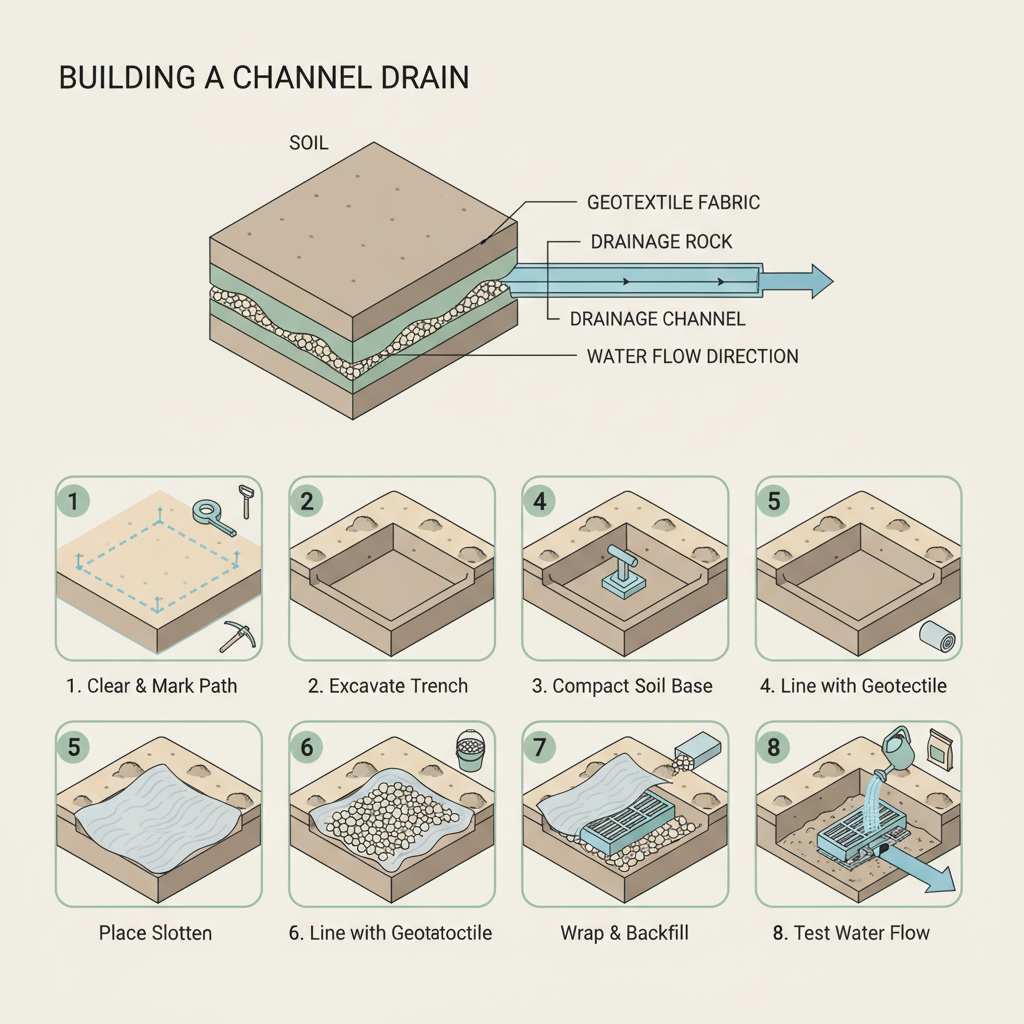 Channel Drain Gravel Bed: Drain Rock Size & Depth Specs installation diagram