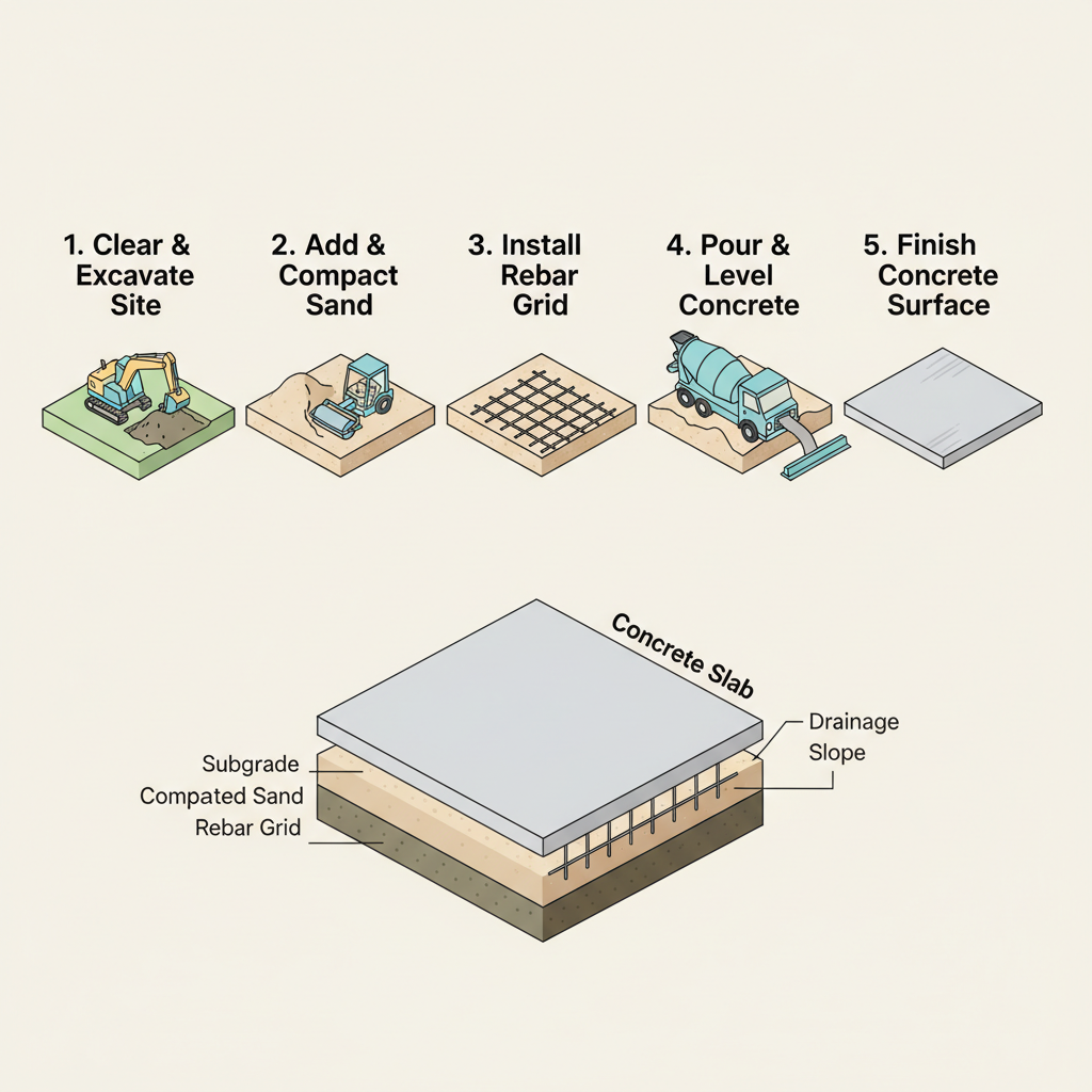 Concrete Slab Sub-Base: Crushed Stone Depth & Quantities installation diagram