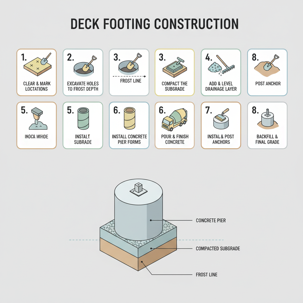 Deck Footing Gravel: Road Base Volume per Footing installation diagram