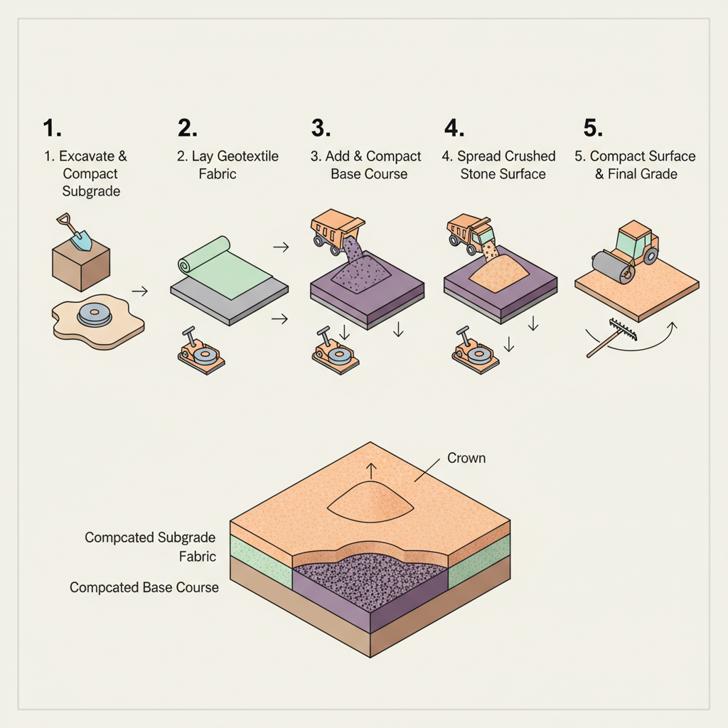 Gravel Driveway Materials: Road Base Depth, Tons & Layers installation diagram